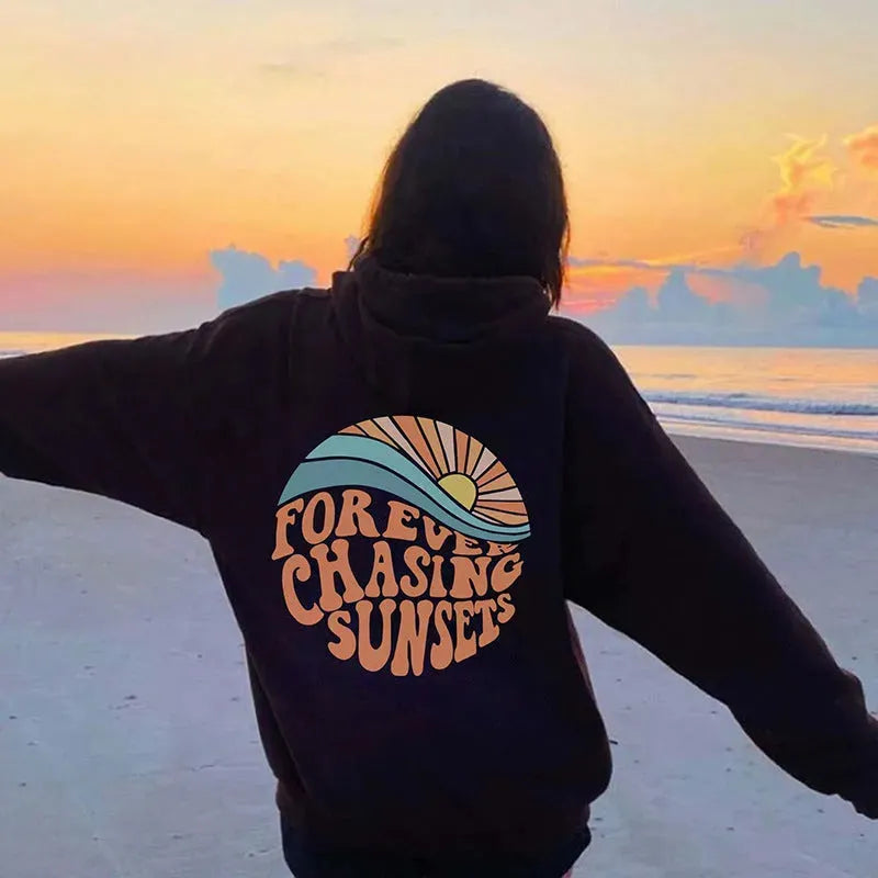For ever Sunset Pocket Drawstring Hoodie - Bellarte Enchanté For ever Sunset Pocket Drawstring Hoodie